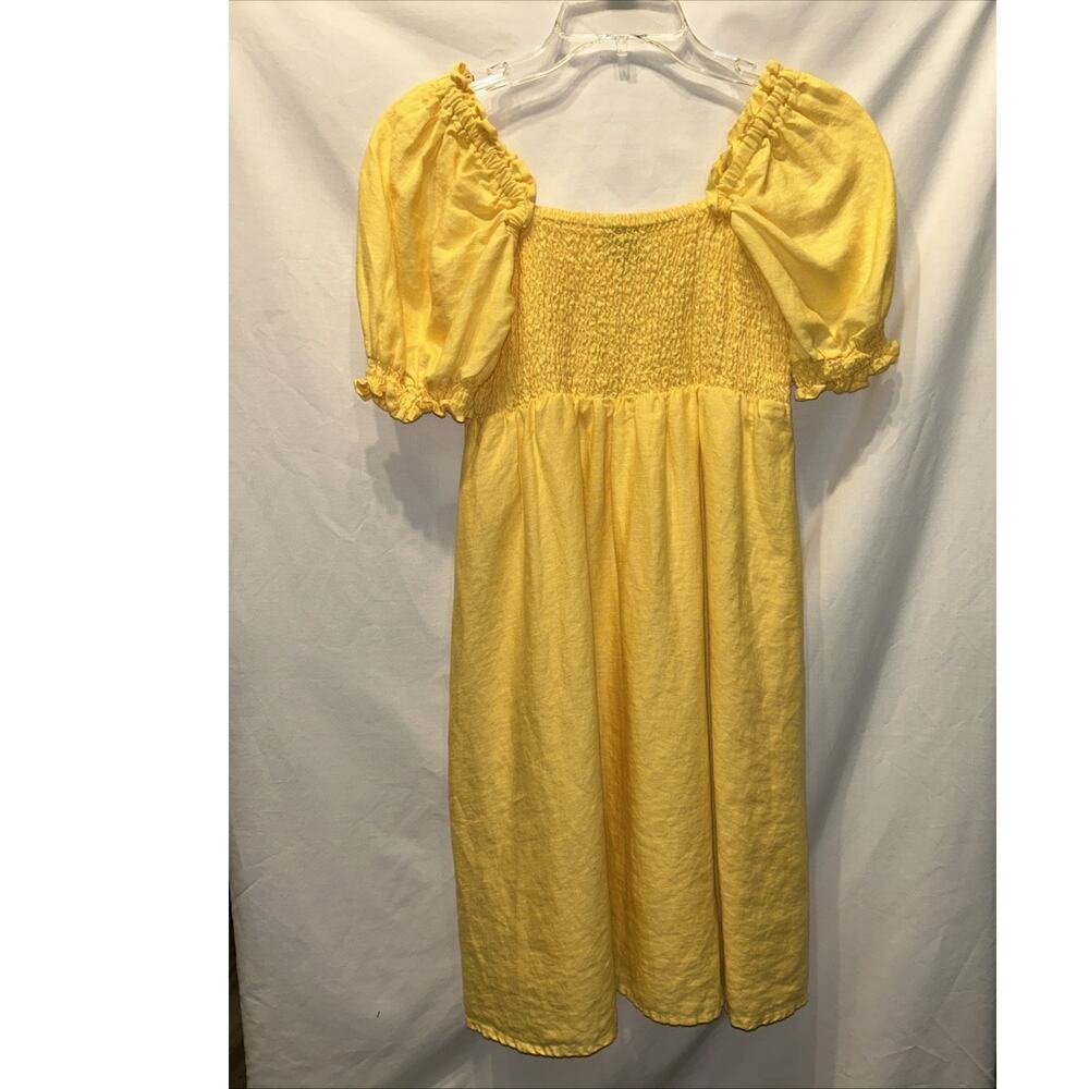 House of Harlow M 1960 Linen Smocked Puff Sleeve Mini Dress Sunset Gold Yellow